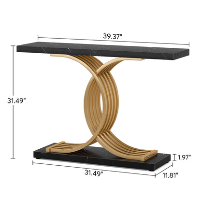 Console Axel — finition dorée, bois, marbre, métal