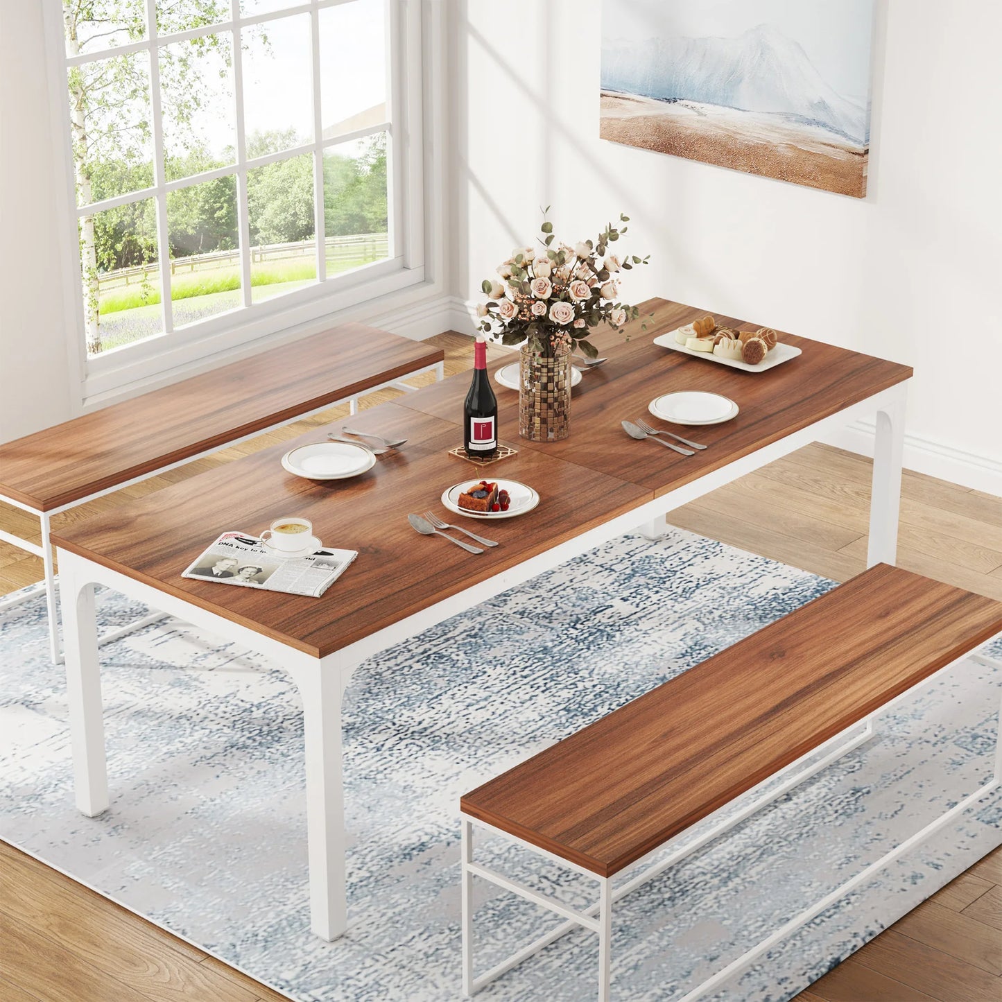 Table de salle à manger Émilie — bois, style industriel, rectangulaire