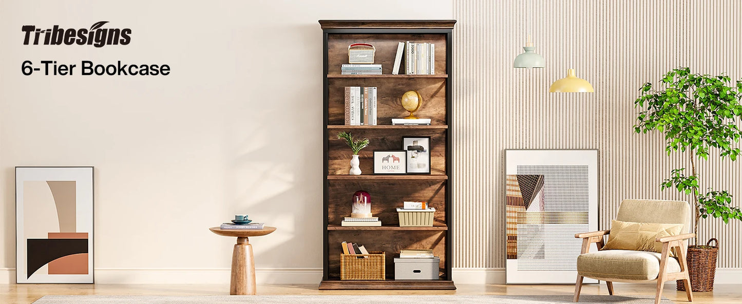 Bibliothèque Delphine — style industriel, rangement intégré, 6 niveaux, étagères ouvertes
