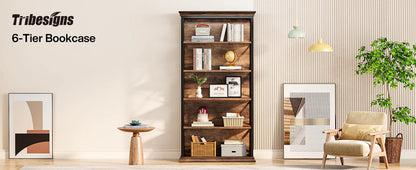 Bibliothèque Delphine — style industriel, rangement intégré, 6 niveaux, étagères ouvertes