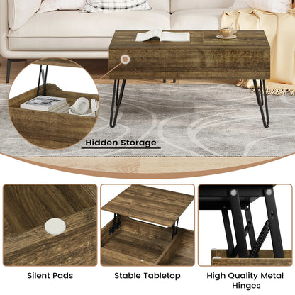 WOLTU Coffee Table Double Lifting Plate Sofa Table Height-Adjustable Pull-Out Living Room Table Separate Hidden Storage