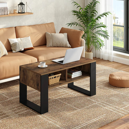 WOLTU Tea Coffee Table with Storage 2 Open Compartments Vintage Industrial Style Sofa Table Side Table for Living Room Bedroom