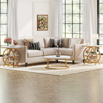 Table d'appoint André — bois, métal, rangement intégré, 3 niveaux
