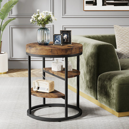 Table d'appoint Pauline — bois, style industriel, rangement intégré, ronde