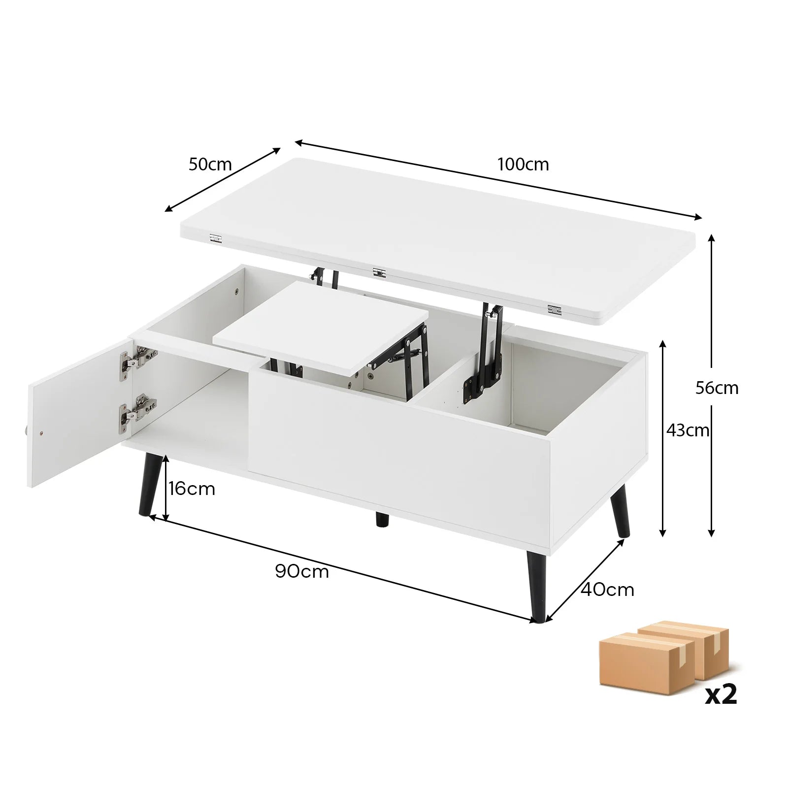 Table basse convertible Aurore — plateau relevable, rangement dissimulé