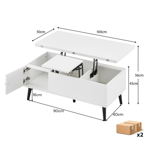 Table basse convertible Aurore — plateau relevable, rangement dissimulé