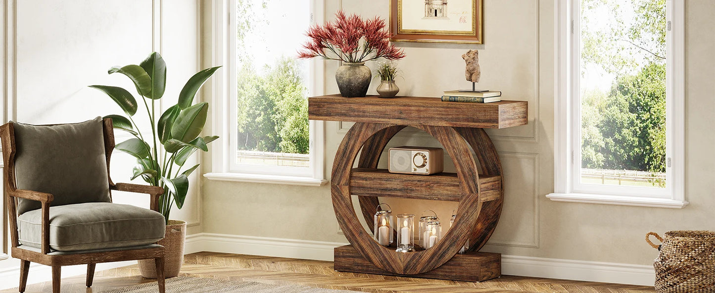 Console Franck — bois, métal, rangement intégré, 3 niveaux