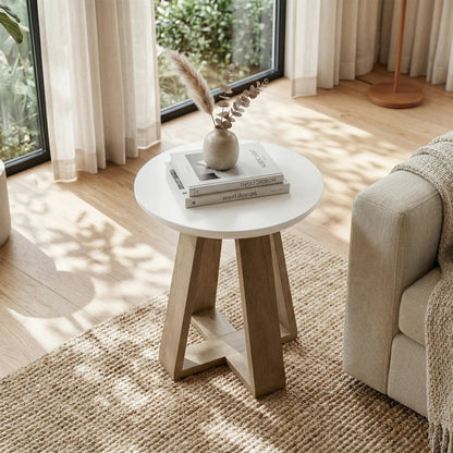 Table d'appoint Bertrand — finition blanche, design contemporain, ronde