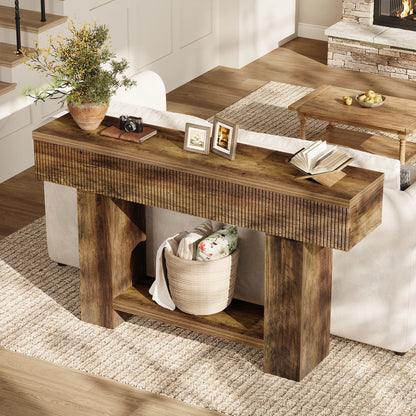 Console Ophélie — bois, style rustique, rangement intégré, 2 niveaux