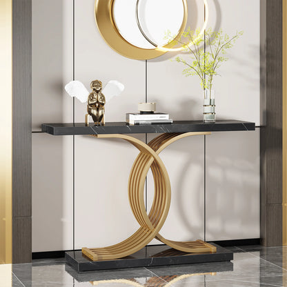 Console Axel — finition dorée, bois, marbre, métal