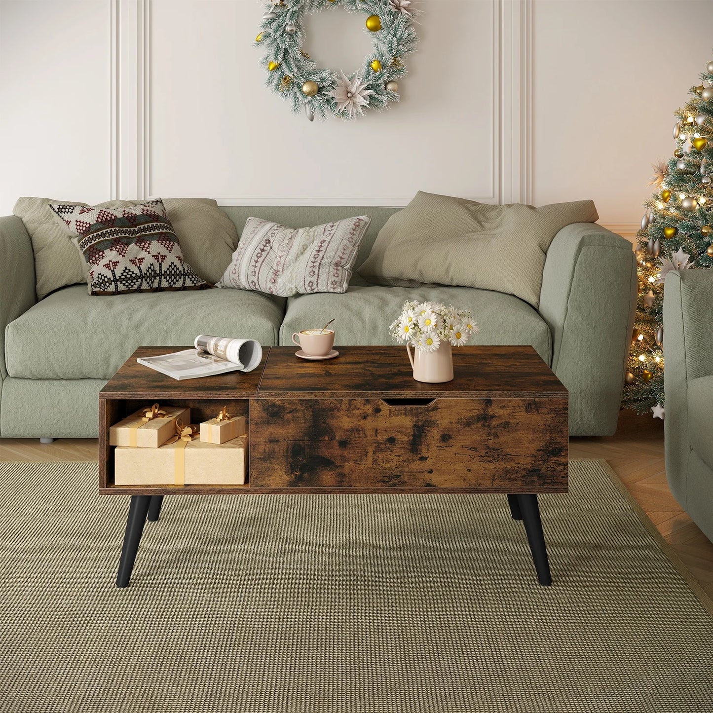 WOLTU Height-Adjustable Coffee Table with Hidden Storage Lifting Board Folding Table for Living Room Side and Sofa Table