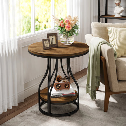Table d'appoint Agnès — design contemporain, rangement intégré, 2 niveaux, ronde