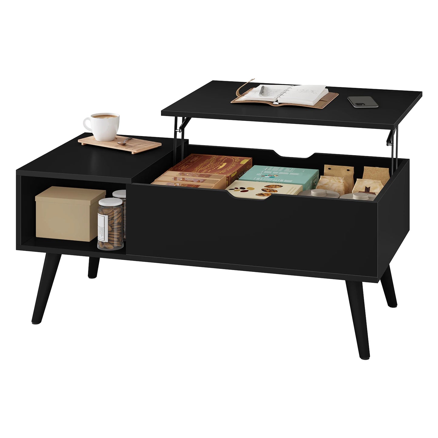 WOLTU Height-Adjustable Coffee Table Living Room Table with Hidden Storage Lifting Board Folding Table for Side Sofa Decor Home