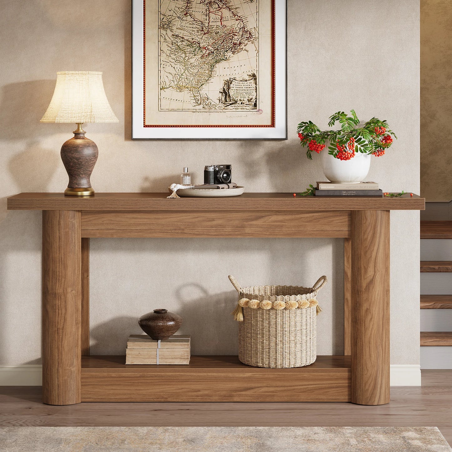 Console Christophe — métal, rangement intégré, 2 niveaux