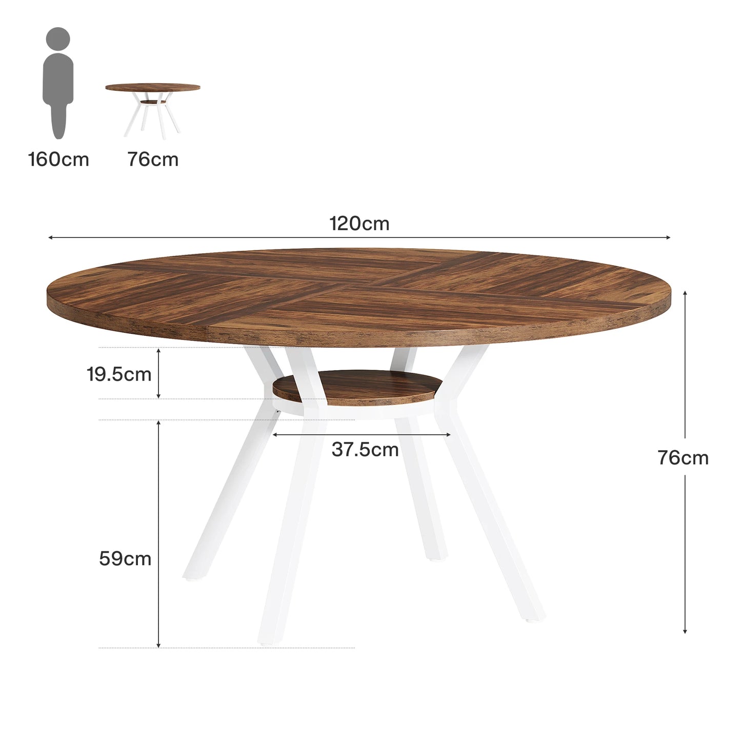 Table de salle à manger Jonathan — bois, métal, rangement intégré, ronde