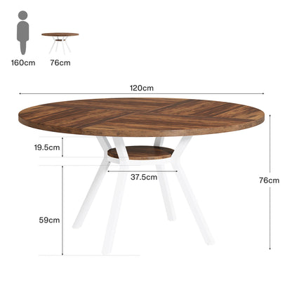 Table de salle à manger Jonathan — bois, métal, rangement intégré, ronde