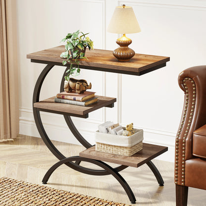 Table d'appoint Tanguy — bois, style industriel, rangement intégré, 3 niveaux