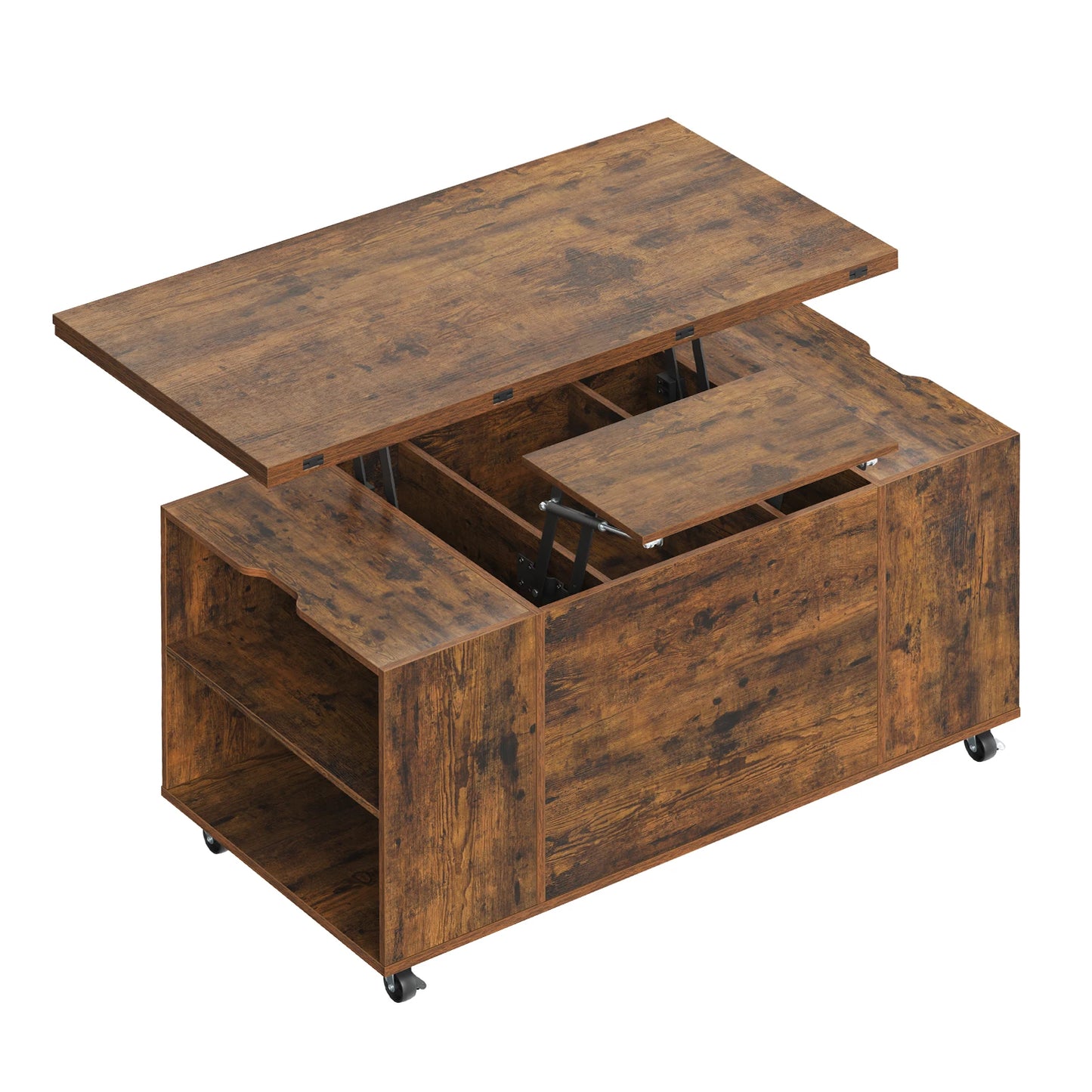 WOLTU Double Lift Top Coffee Table with Wheels Wood Sofa Table with Drawer and Storage Shelf Height-Adjustable Extendable for Living Room