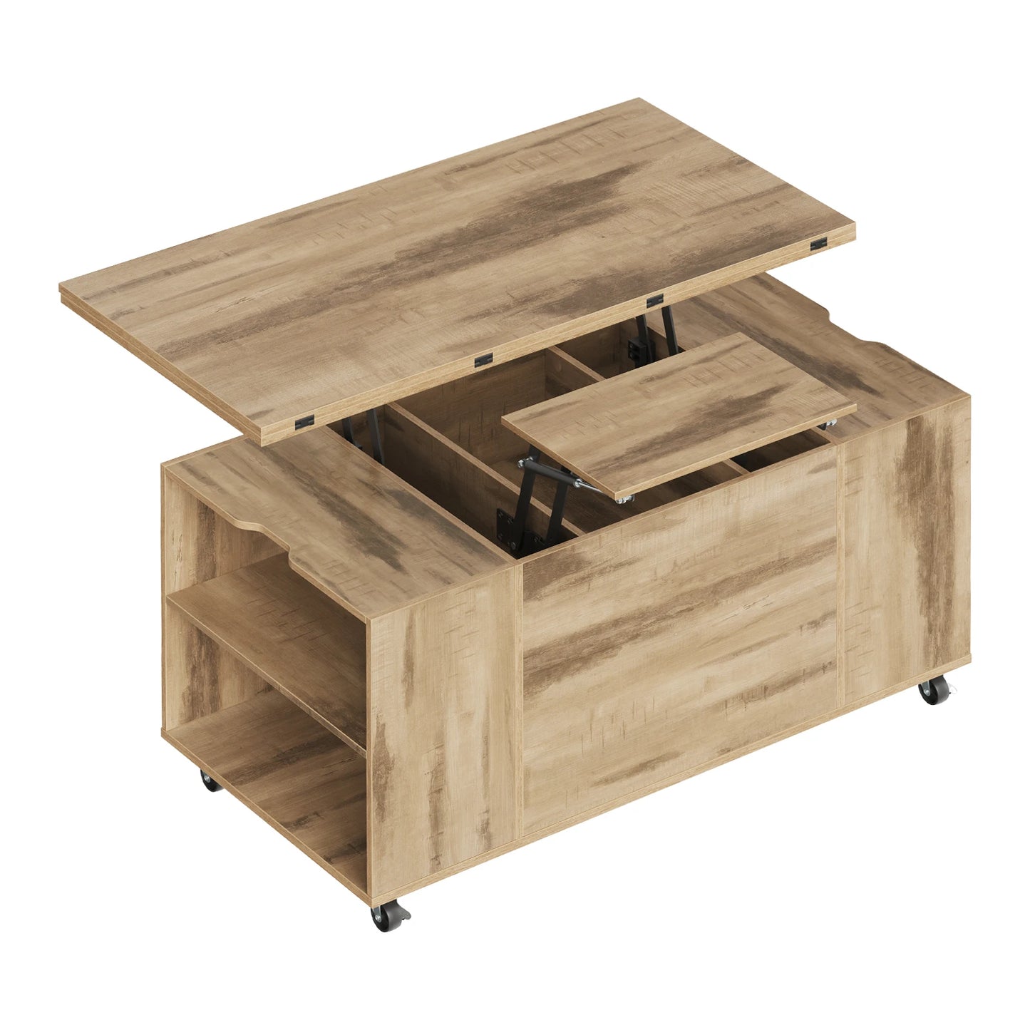 WOLTU Double Lift Top Coffee Table with Wheels Wood Sofa Table with Drawer and Storage Shelf Height-Adjustable Extendable for Living Room