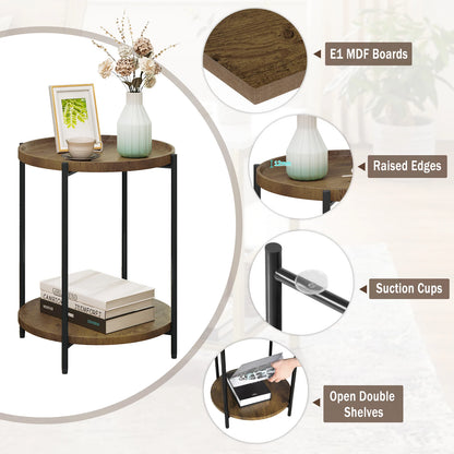 WOLTU Round Coffee Table with 2 Shelves Removable Table Top Sofa Telephone Tea Bedside Table for Living Room Bedroom Home