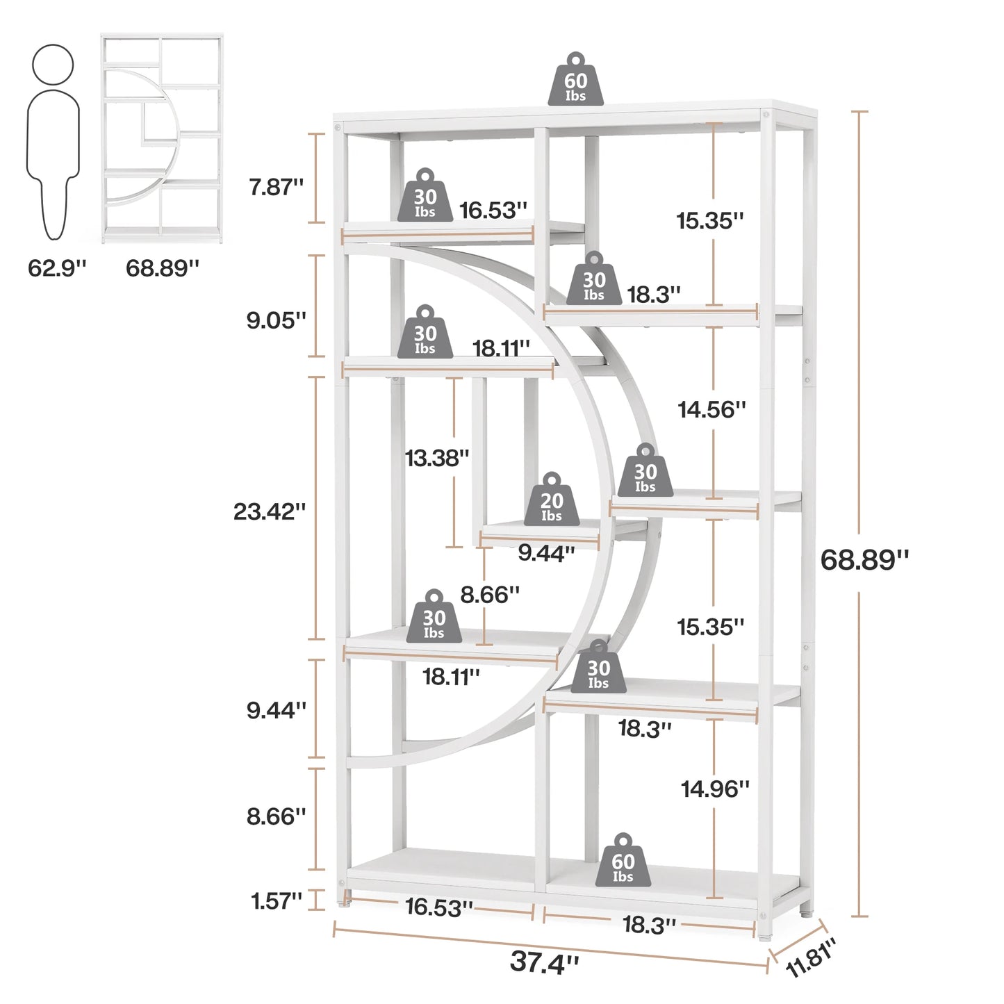 Bibliothèque Nathan — style industriel, rangement intégré, 5 niveaux, étagères ouvertes