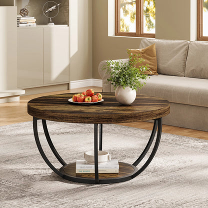 Table basse Isabelle — bois, style industriel, rangement intégré, 2 niveaux