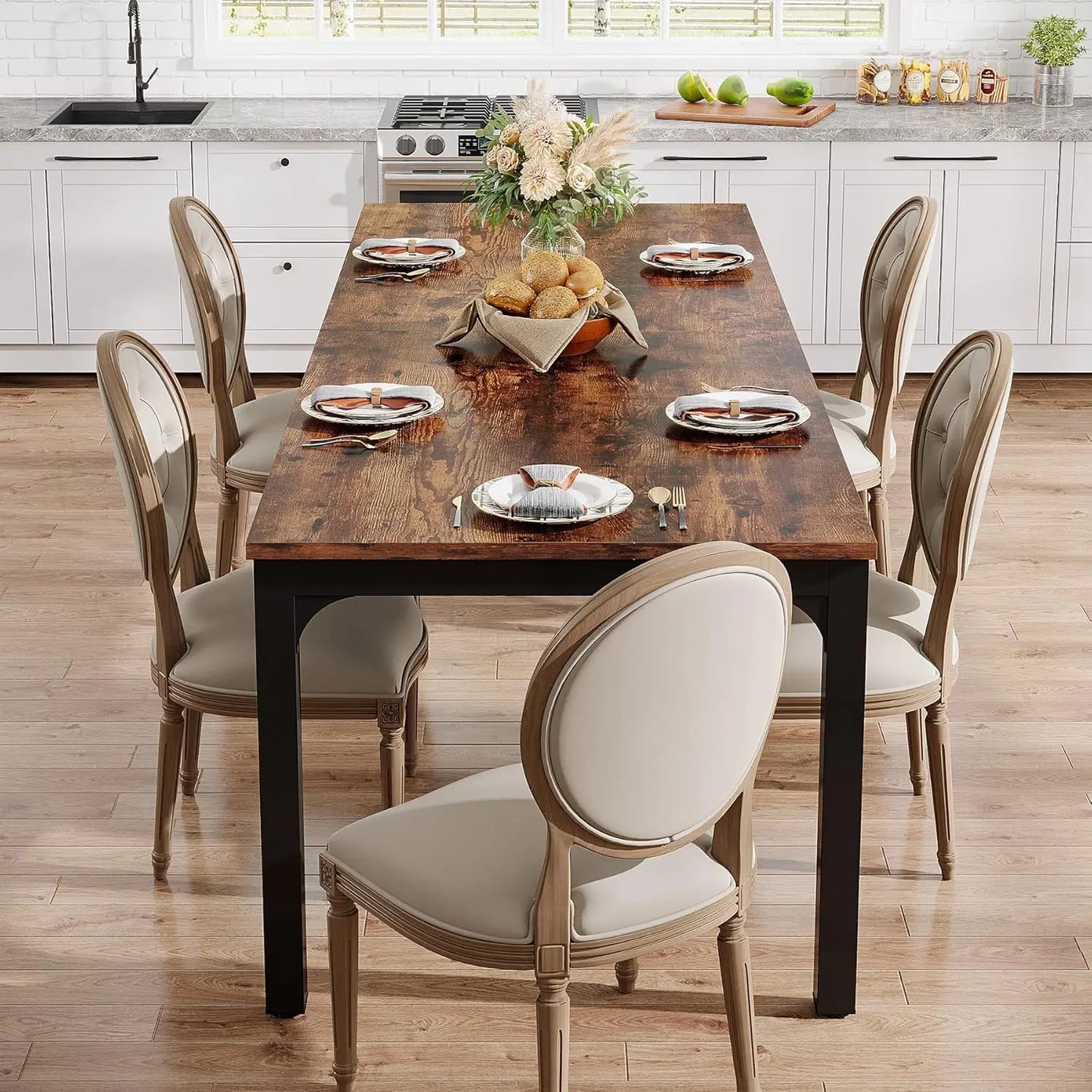 Table de salle à manger Émilie — bois, style industriel, rectangulaire