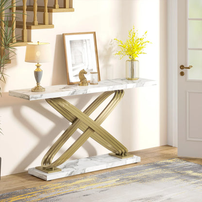 Console Yves — finition dorée, marbre, design contemporain, rectangulaire