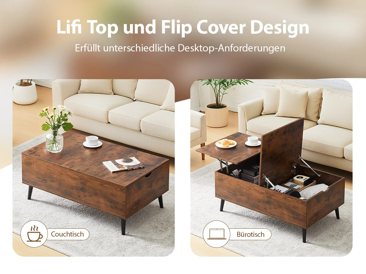 Lift Top Coffee Table with Storage, Wooden Sofa Side Tea Table for Living Room, Storage Cabinet with Hidden Compartments