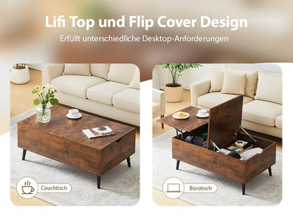 Lift Top Coffee Table with Storage, Wooden Sofa Side Tea Table for Living Room, Storage Cabinet with Hidden Compartments