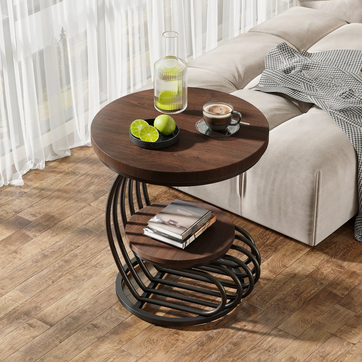 Table d'appoint Pénélope — finition dorée, marbre, design contemporain, rangement intégré