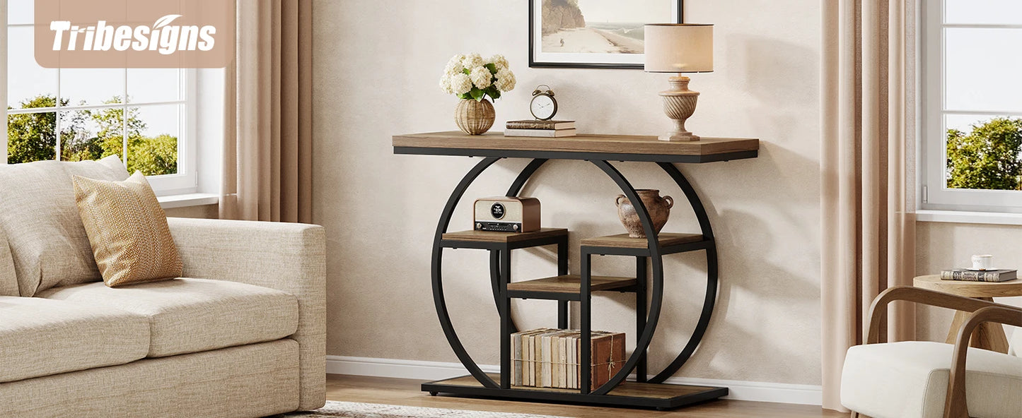 Table d'appoint Nathalie — bois, métal, style industriel, rangement intégré