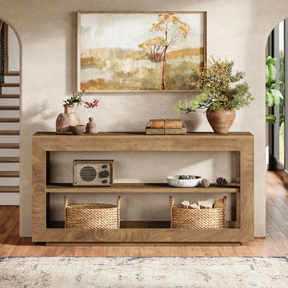 Console Béatrice — finition marron, bois, métal, rangement intégré