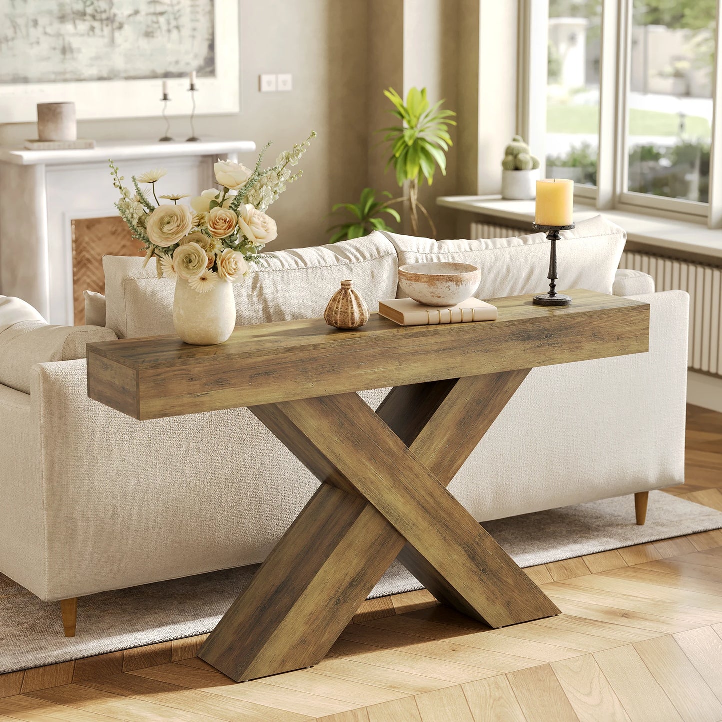 Console Rémi — finition marron, style rustique
