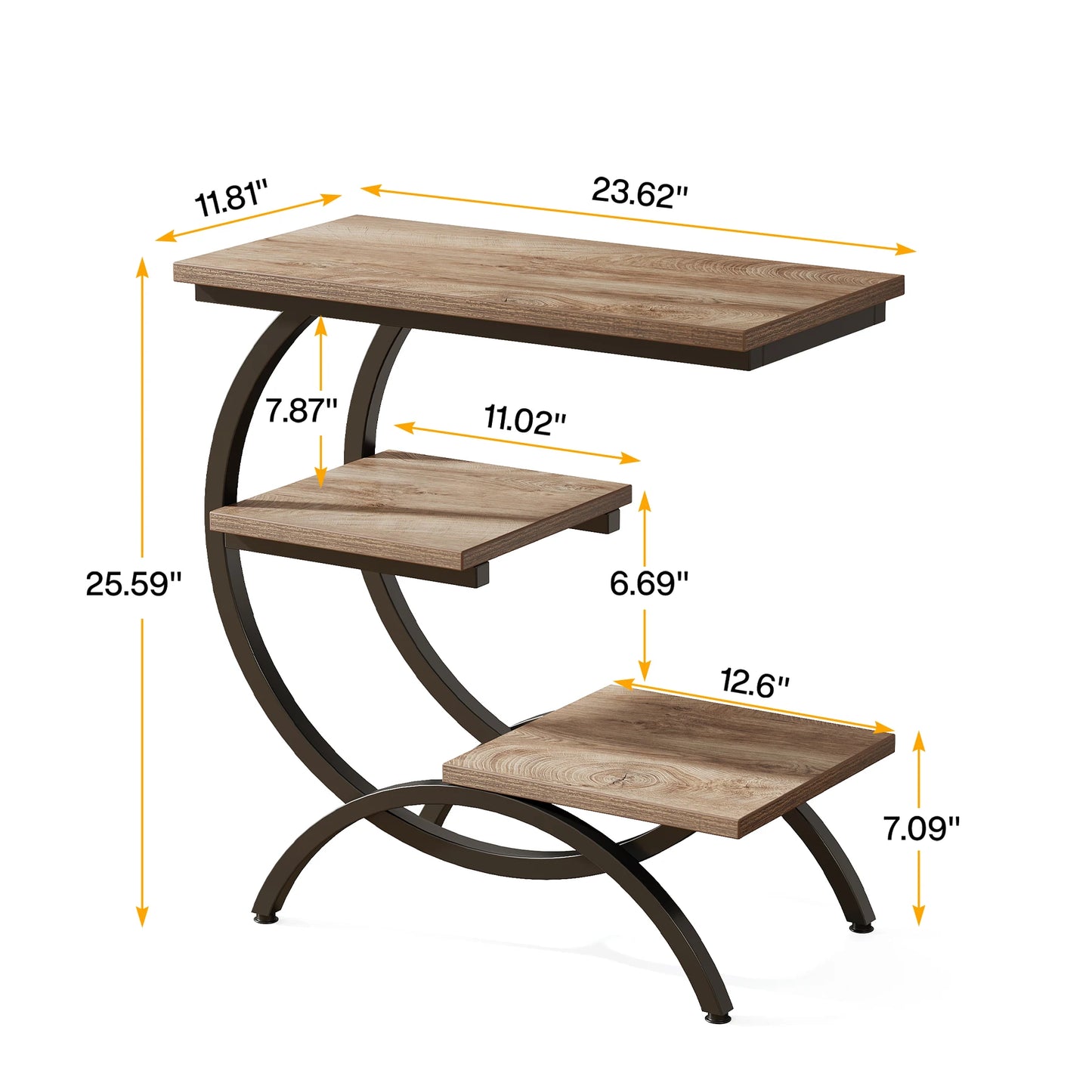 Table d'appoint Tanguy — bois, style industriel, rangement intégré, 3 niveaux
