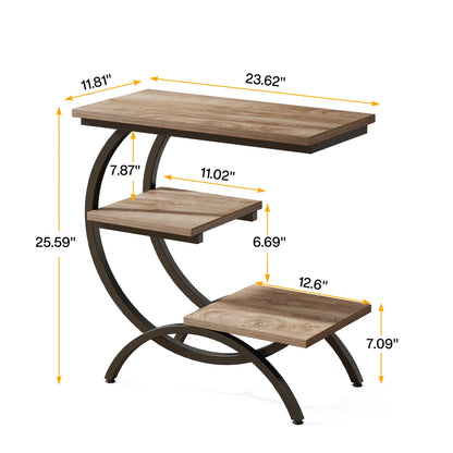 Table d'appoint Tanguy — bois, style industriel, rangement intégré, 3 niveaux