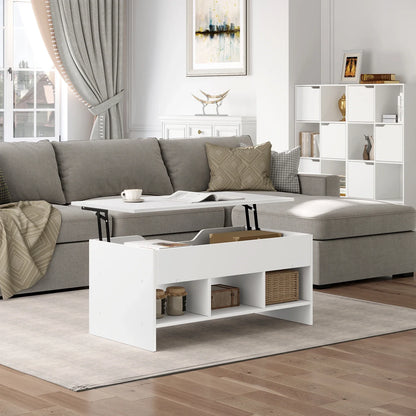 WOLTU Liftable Coffee Tea Table with Storage White Side Table Height-adjustable Rectangular Sofa Table for Living Room Bedroom