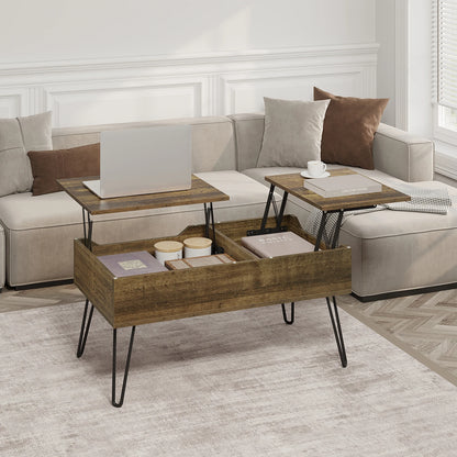 WOLTU Coffee Table Double Lifting Plate Sofa Table Height-Adjustable Pull-Out Living Room Table Separate Hidden Storage