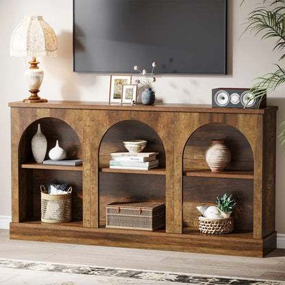 Console Éva — bois, métal, rangement intégré, 3 niveaux