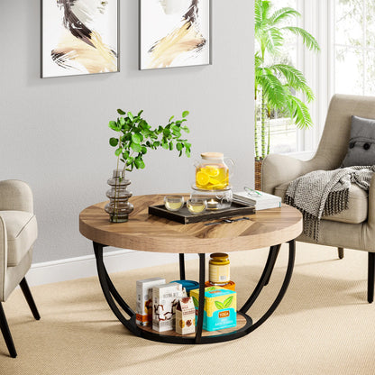 Table basse Marc — bois, style industriel, rangement intégré, 2 niveaux