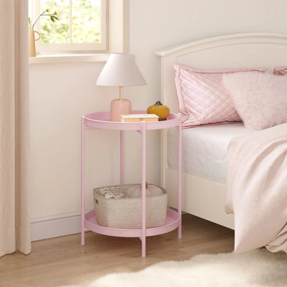 WOLTU Round Coffee Table with Storage Space 2 Removable Trays Metal Sofa Table for Living Room Modern Bedside Table for Bedroom