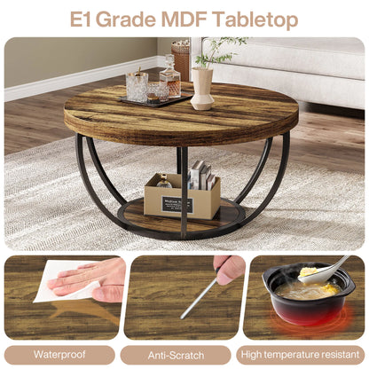 Table basse Marc — bois, style industriel, rangement intégré, 2 niveaux