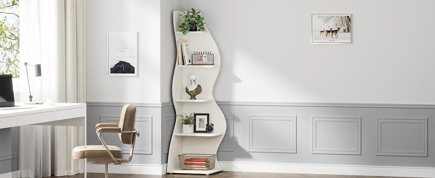Bibliothèque Jules — design contemporain, rangement intégré, 5 niveaux, meuble d'angle