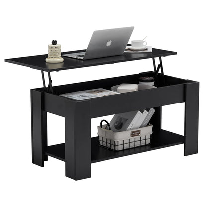 Lift Top Coffee Table with Hidden and Open Storage Shelf, Wooden Sofa Side Tea Table, Extendable Center Table for Living Room