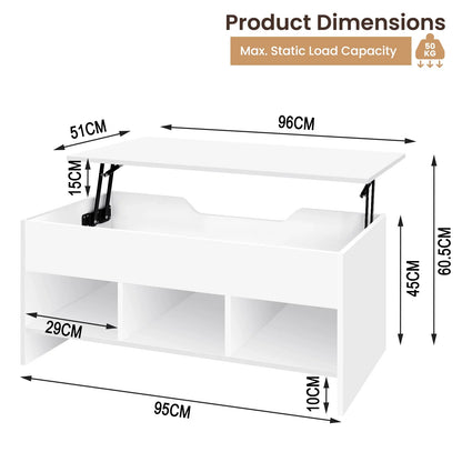 WOLTU Liftable Coffee Tea Table with Storage White Side Table Height-adjustable Rectangular Sofa Table for Living Room Bedroom