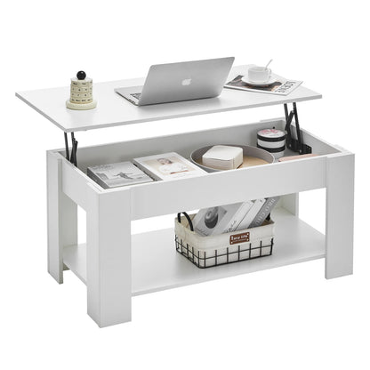 Lift Top Coffee Table with Hidden and Open Storage Shelf, Wooden Sofa Side Tea Table, Extendable Center Table for Living Room