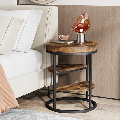 Table d'appoint Pauline — bois, style industriel, rangement intégré, ronde