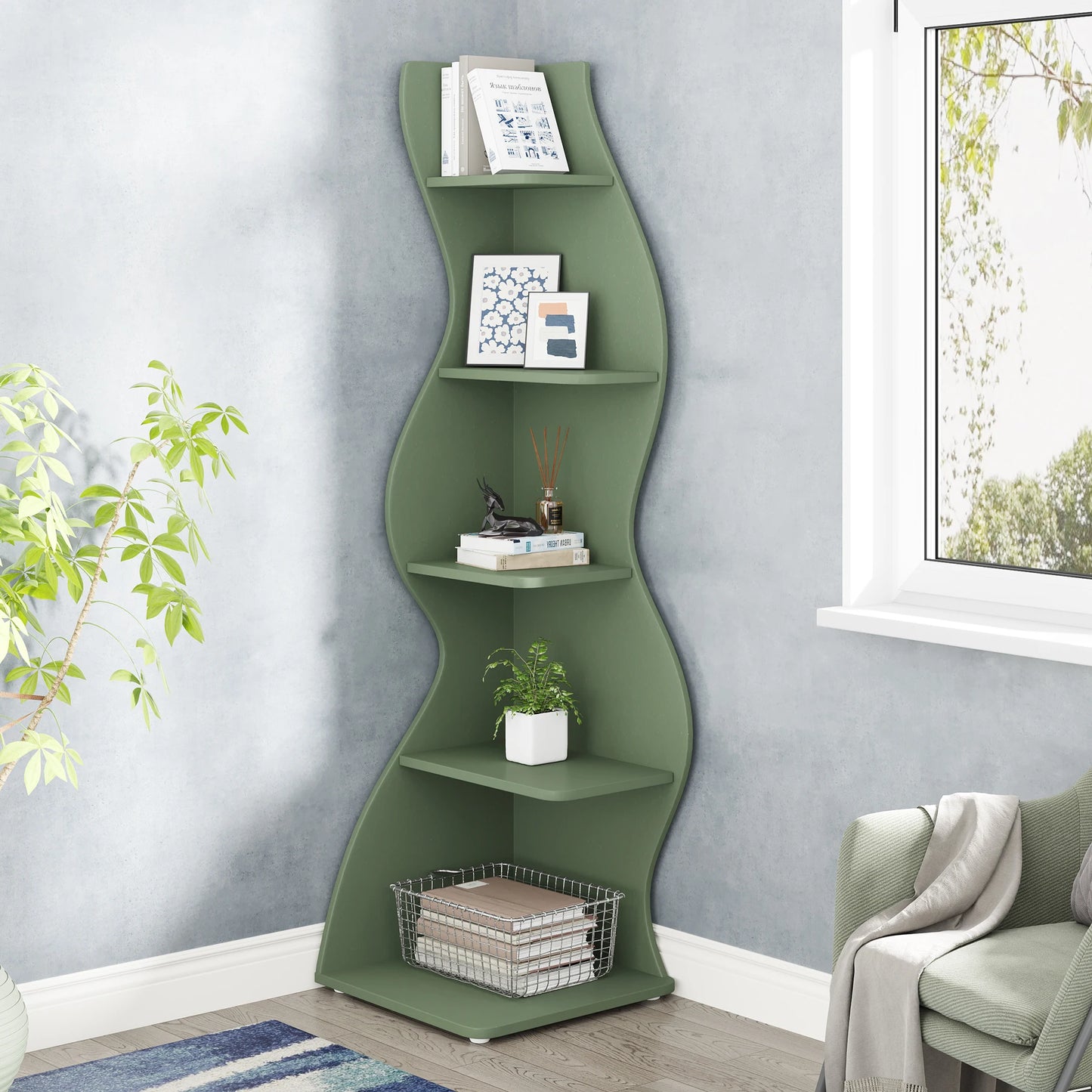 Bibliothèque Jules — design contemporain, rangement intégré, 5 niveaux, meuble d'angle