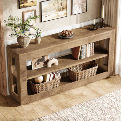 Console Béatrice — finition marron, bois, métal, rangement intégré