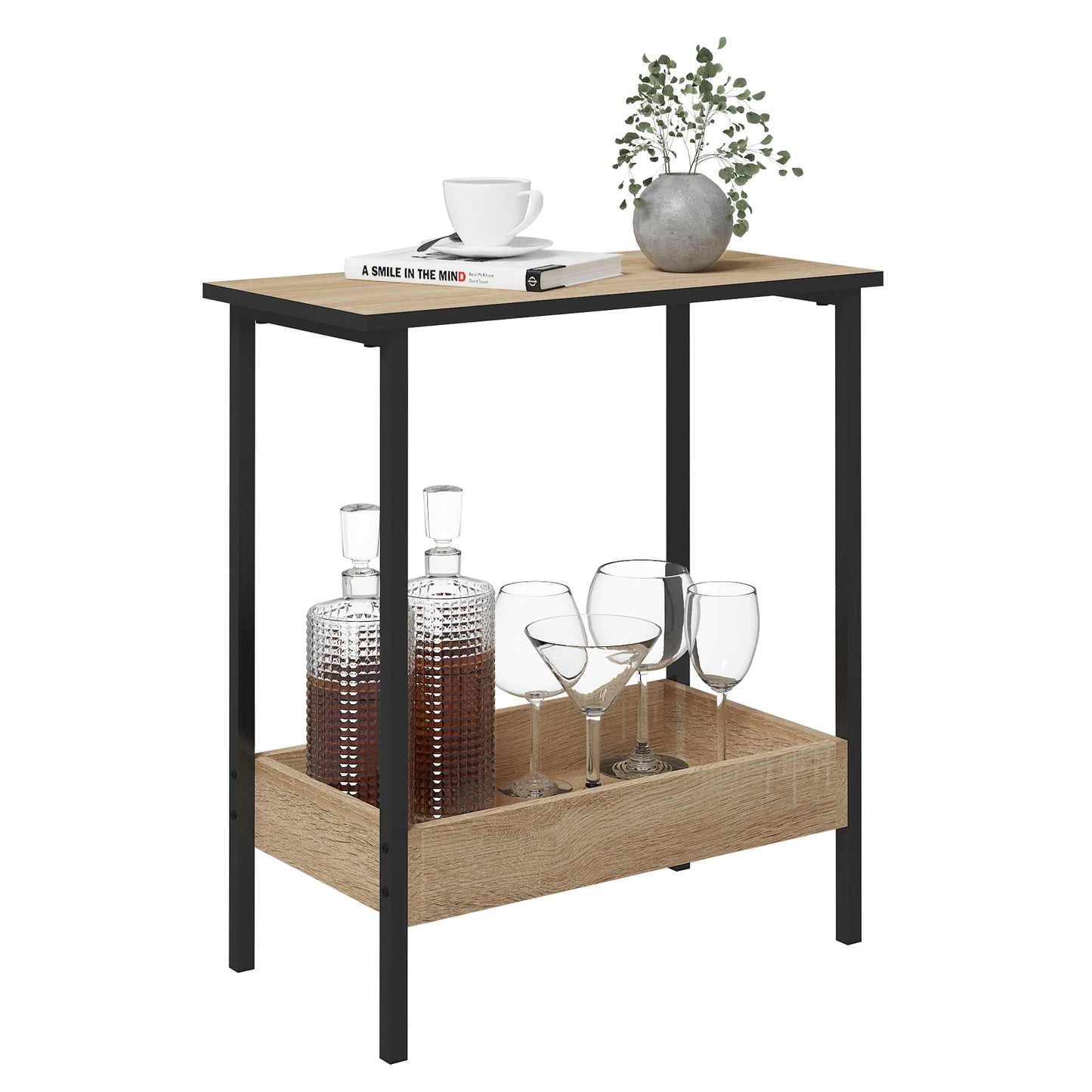 WOLTU Side Table Coffee Table with 2 Shelves Sofa Console Table with Storage Space for Corner Living Room Bedroom